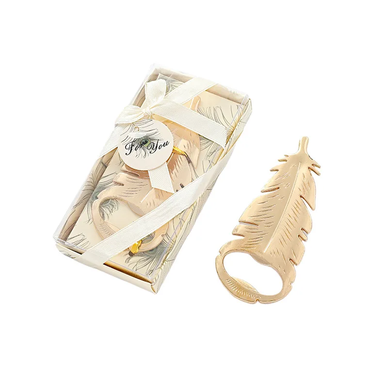 New Design Feather Shape Beer Bottle Opener Small Wedding Favors for Guests Gold Zinc Alloy Openers Tools Kitchen Gadgets | Дом и сад