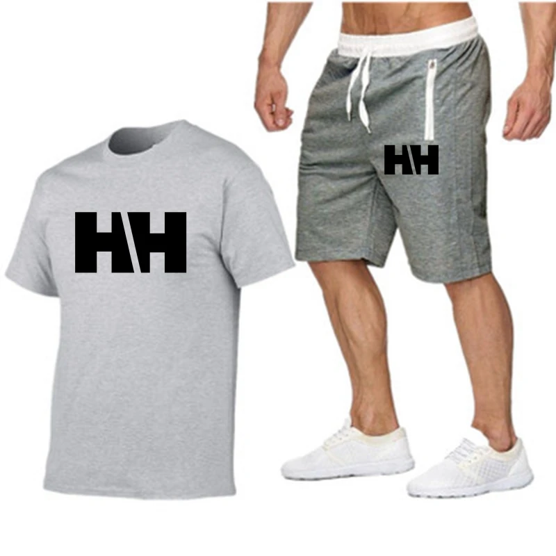 

2021 Many sizes S-3XL Summer Fashion Casual Brand Men's Suit Sportsuit Men's Sweatshirt Short Sleeve T-Shirt + Shorts 2 Piece Se