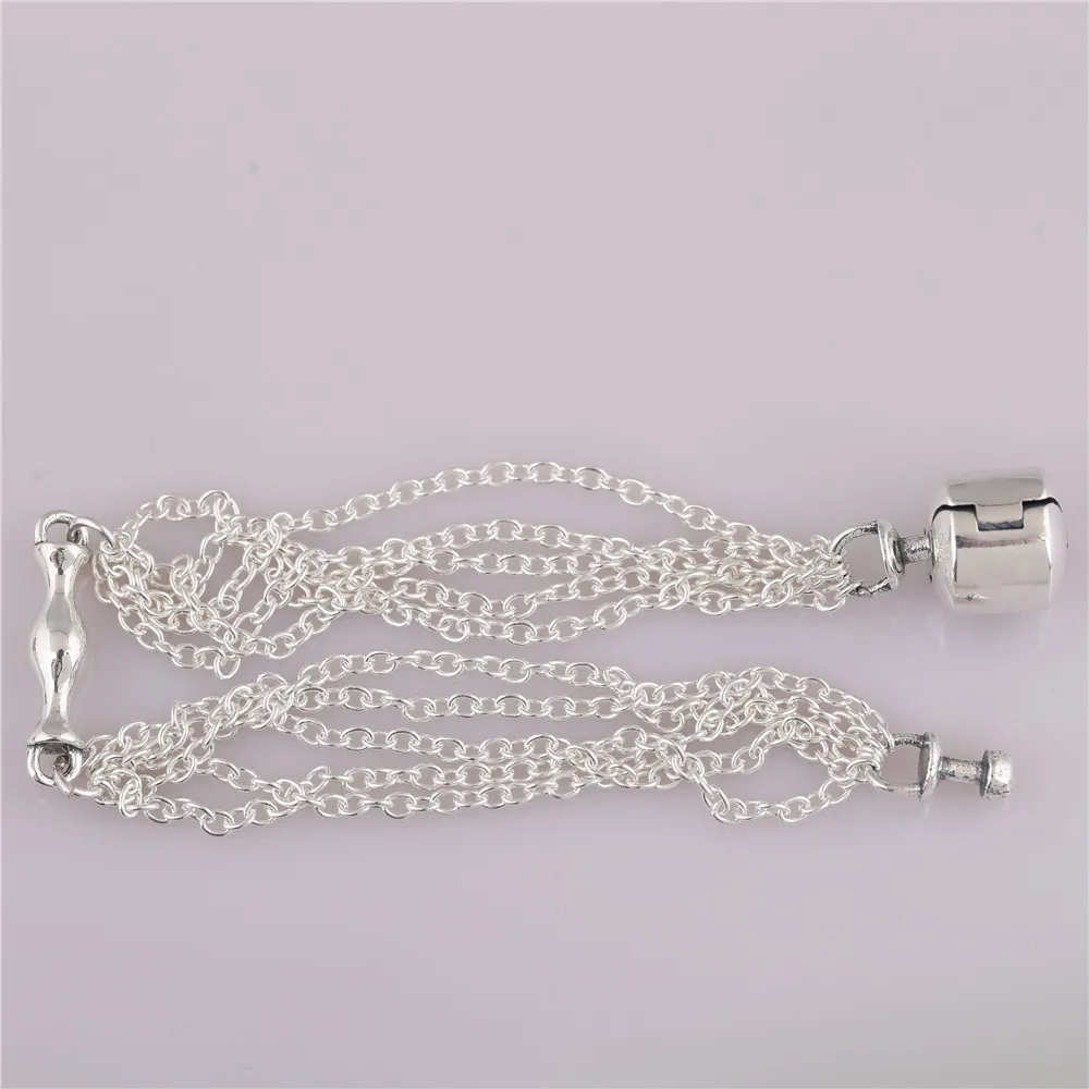 

925 Sterling Silver pandora Bracelet Multi-strand One Clip Station Snake Chain Bangle Fit Bead Charm Diy Fashion Jewelry