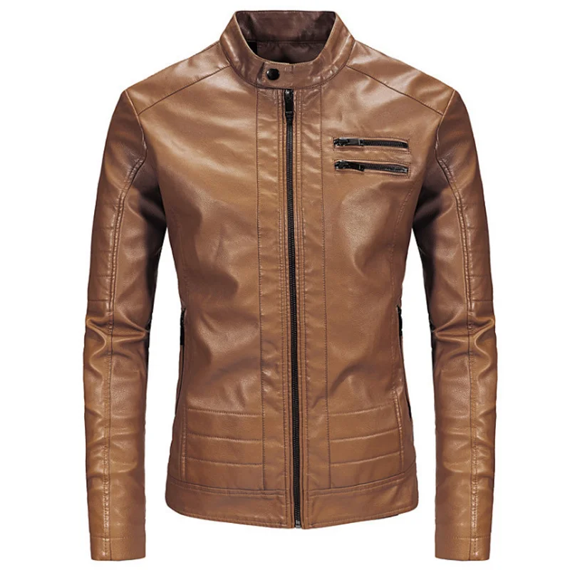 

Кожаная куртка, Мужская модная мотоциклетная куртка из искусственной кожи, облегающее пальто из искусственной кожи, Мужская байкерская кур...