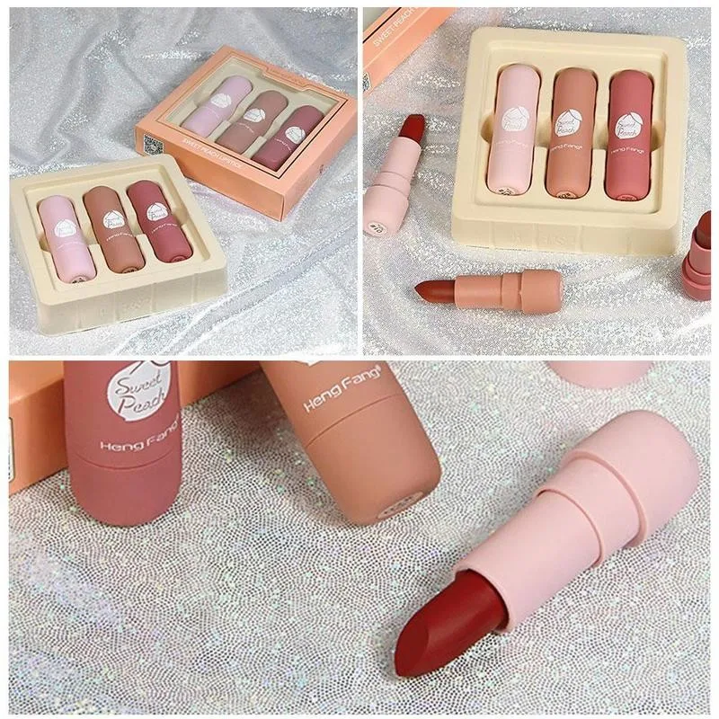 

3 Peach Velvet Lipstick Set Matte Moisturizing Non-stick Milk Matte Girl Cup Color Easy Lip Tea Gloss Color Matte Y4I4