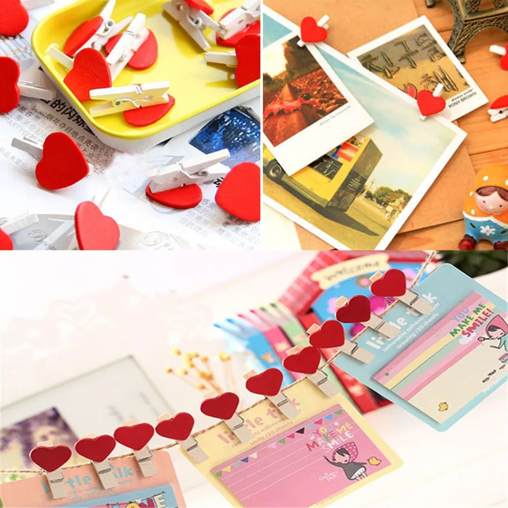 

10/20/50Pcs Mini Heart Love Wooden Clothes Photo Paper Peg Pin Clothespin Craft Postcard Clips Home Wedding Decoration