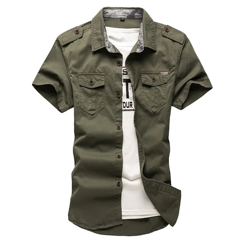 

New 100%Cotton Summer Army Shirt Men Fashion Outdoor Military Shirt Short Sleeve Casual Tactical Jacket Loose Multi-Pocket Tops