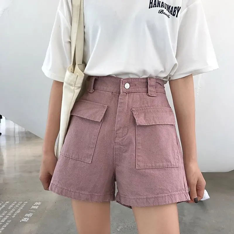 Женские шорты с высокой талией прямые джинсы широкими штанинами короткие брюки