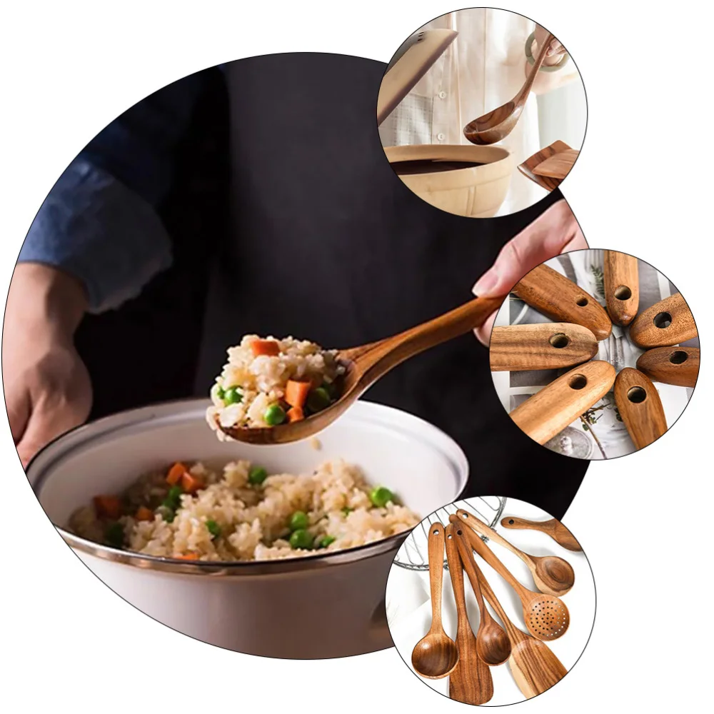 

1 Set 5Pcs Wood Cutlery Non-stick Spatulas Spoons Soup Scoops (Coffee)