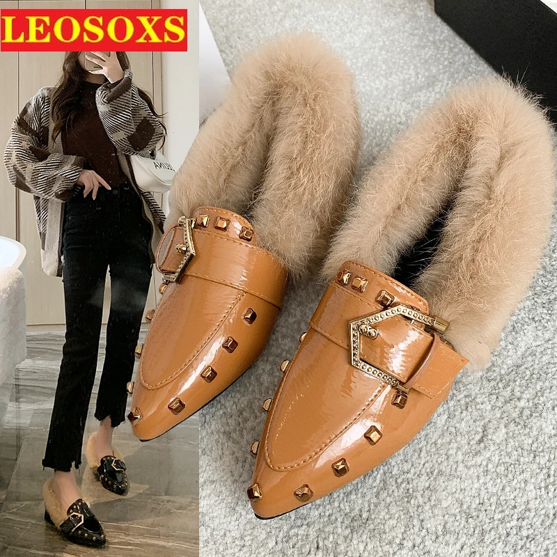 

Fur Shoes Female Autumn and Winter Wear 2021 New All-match Point with Fleece Single Shoes Warm One Foot Ladle Shoes Female