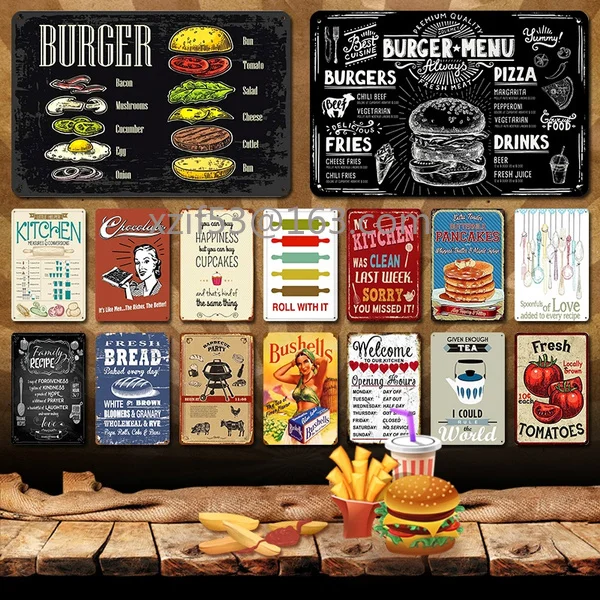 Ретро-постеры в виде гамбургеров барбекю хлеба металлические жестяные знаки