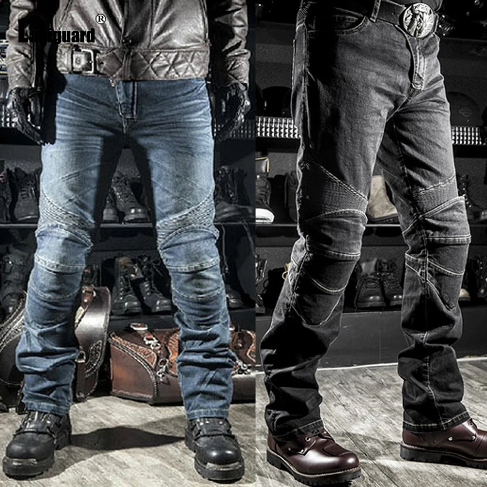 

Ladiguard Plus Size Men Jeans Demin Pants Western 2021 Bike Sliming Bottom Male Padding Trouser New Patchwork Outdoor Demin Pant