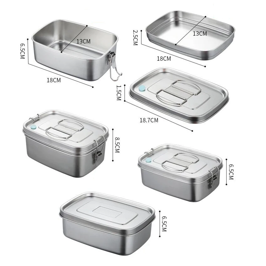 

304 Stainless Steel Fresh-keeping Lunch Box Square Bento Box Food Container Large Capacity Sealed Food Storage Box Kids Adult