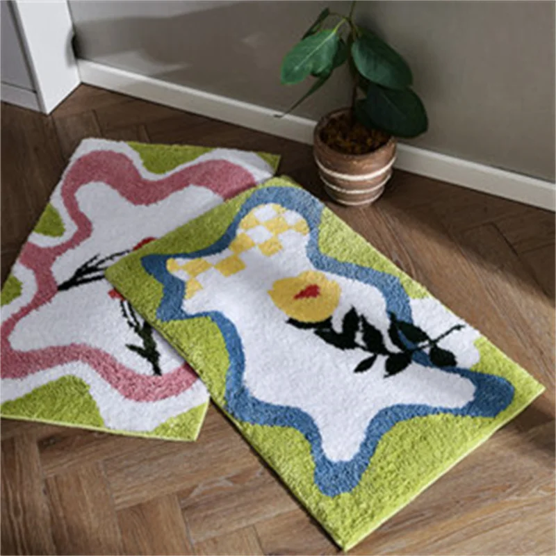 Скандинавский цветочный флорет коврик для ванной комнаты мягкие пушистые