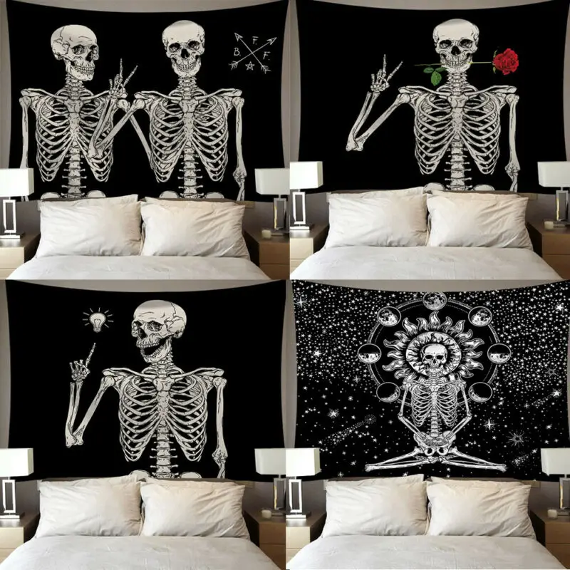 2019 Fashion Human skeleton Rose Tapestry Wall Hanging Mandala Blanket Throw Home Dorm Decor | Дом и сад