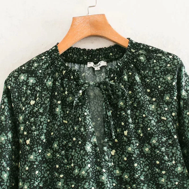 Женское платье с длинным рукавом za свободное зеленое мини цветочным принтом и