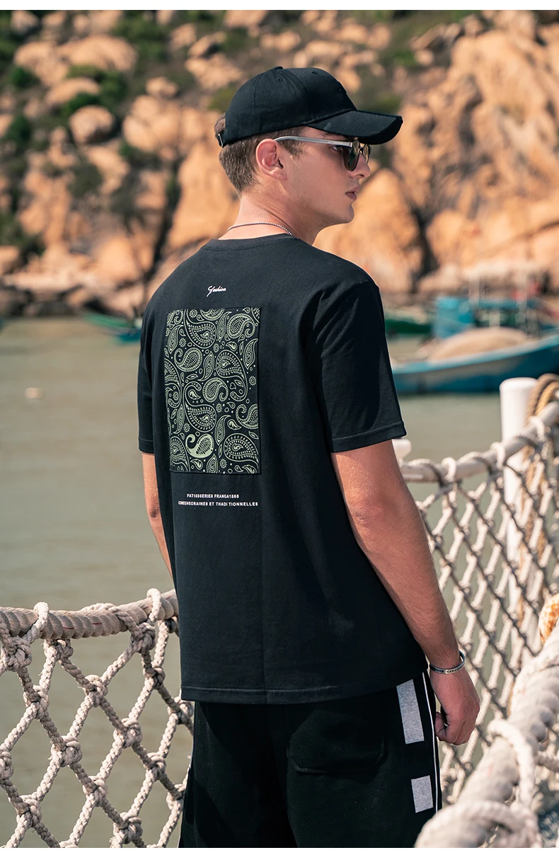 

YTX1926 Men's fig print round neck loose heavyweight cotton short-sleeved T-shirt