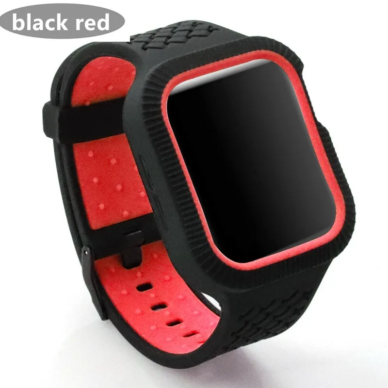 black red Чехол+ ремешок для часов Apple watch band 44 мм/40 мм iWatch band 42 мм 38 мм тканый силиконовый ремешок для часов Браслет Apple watch 5 4 3 21 40 - Цвет ремешка: black red
