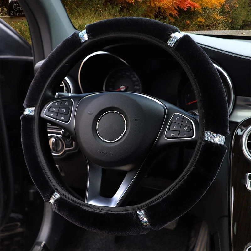 

Car Steering Wheel Cover Plush Handle Cover Automatic Transmission To Keep Warm In Winter Thickened Steering Wheel Cover Set