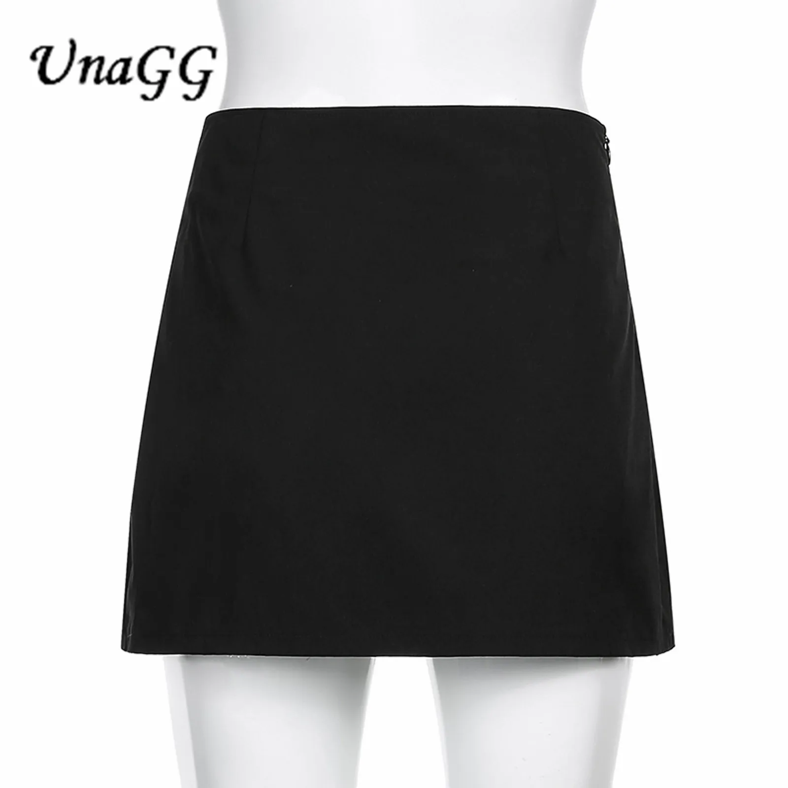 

UnaGG Plaid Print A-Line Gothic Skirts Mall Goth Y2k Black High Waist EGirl Sexy Mini Skirt Women Pin Patchwork Emo Clubwear #12