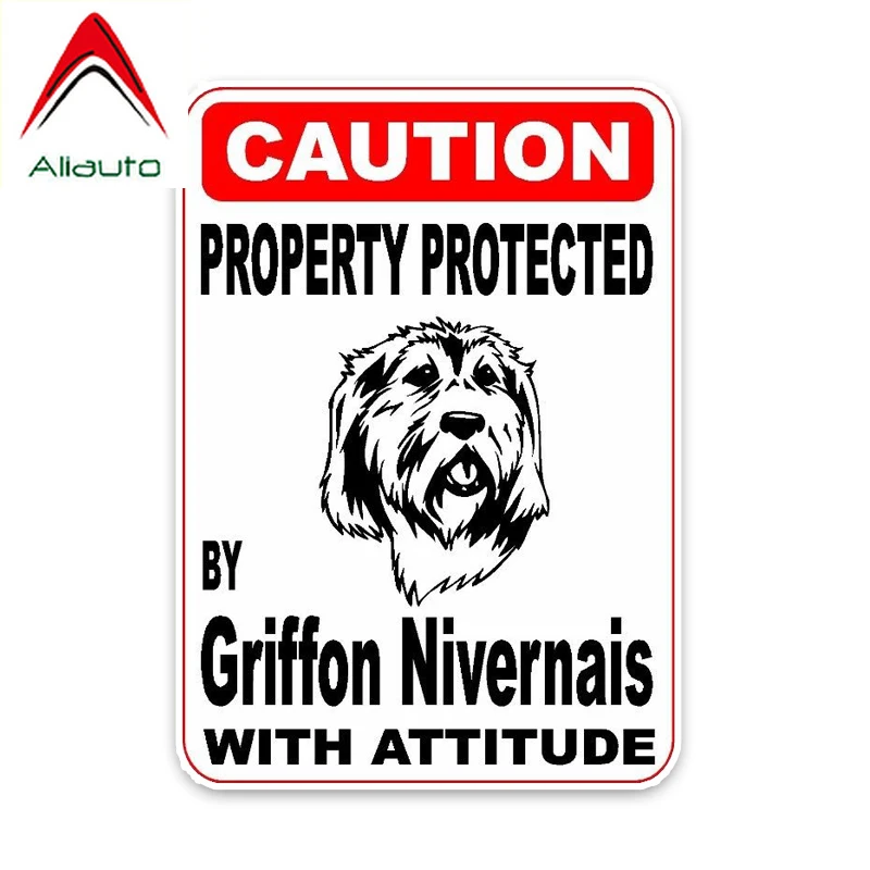 

Aliauto Personality Caution Car Sticker Property Protected By Griffon Nivernais Dog Sketch Decoration PVC Decal,15cm*11cm