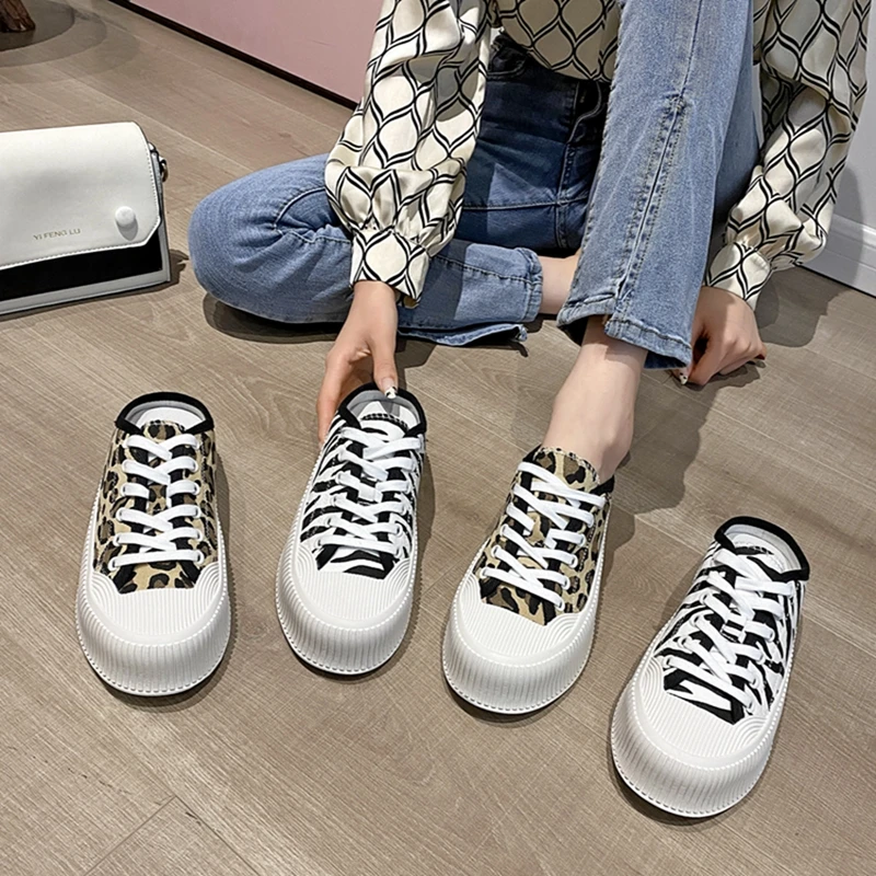 

MIYEDA Women Casual Shallow Summer Leopard Cloth Board Shoes Ladies Zebra Comfortable Lace-up All-match Non-slip Soft Slides