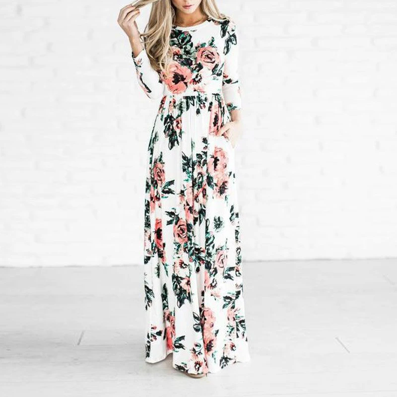 Новинка 2020 женское платье Весна Лето Макси платья мода цветочный принт
