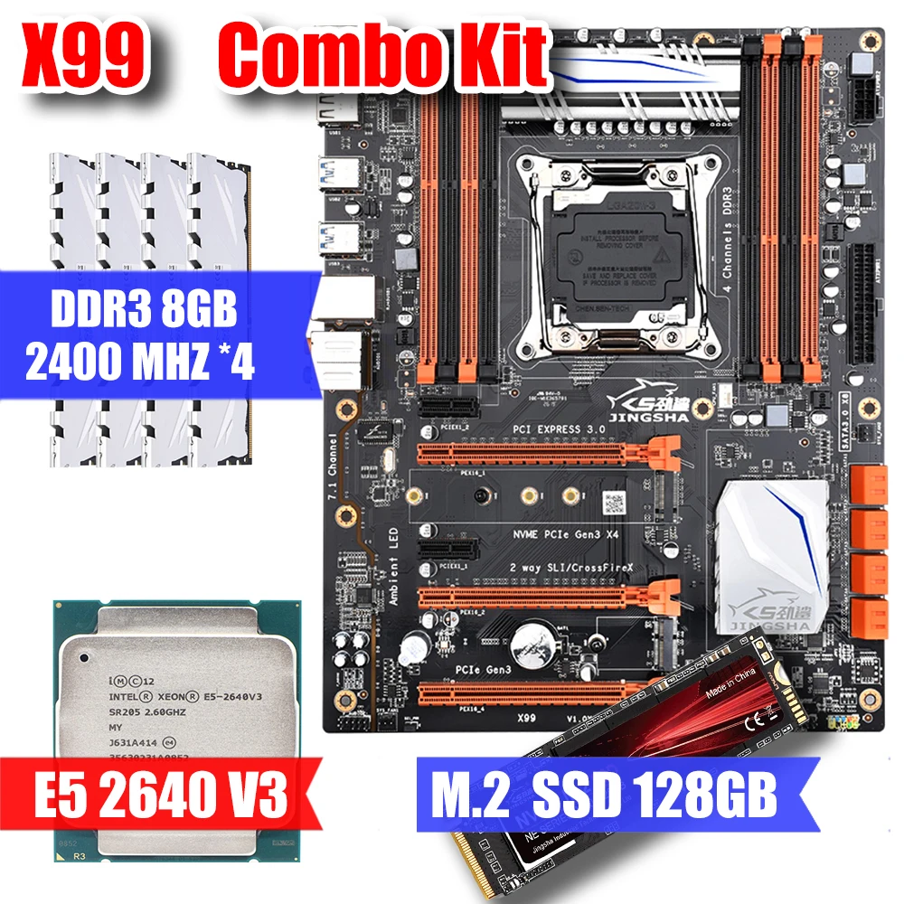 

X99 DESKTOP MOTHERBOARD & CPU E5 2640 V3 & DDR4 8GB*4 MEMORY & M.2 NVME 128GB SSD COMBINATION KIT SUPPORT INTEL XEON E5
