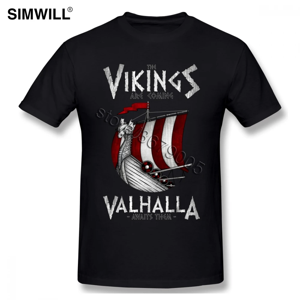 Мужская футболка с коротким рукавом круглым вырезом и принтом Викинги