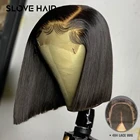 150% прямые короткие волосы боб 4x4, парики из человеческих волос на сетке спереди для женщин, натуральные черные волосы без повреждений, бразильские выщипанные отбеленные узлы, Slove Hair