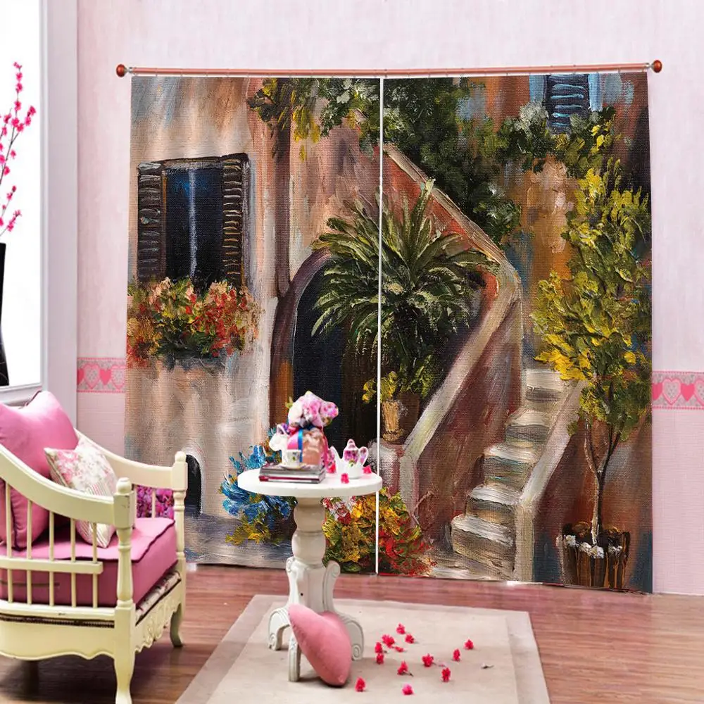 Картина маслом в натуральном стиле пейзаж фото 3d занавеска для гостиной