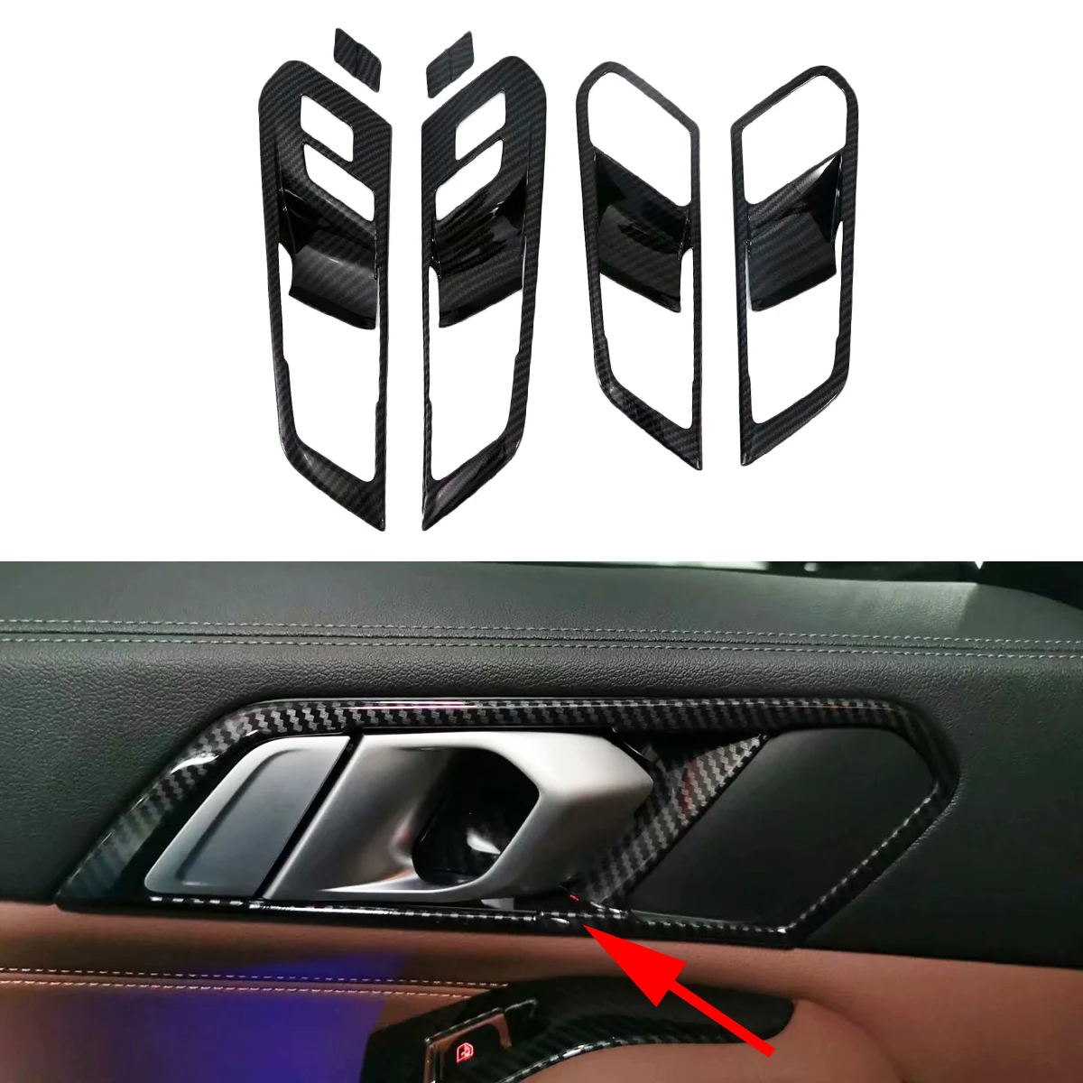 Fit For BMW X5 G05 2019 2020 Carbon Fiber Inner Door Handle Trim Cover Molding Frame Protector Garnish Accessories | Автомобили и