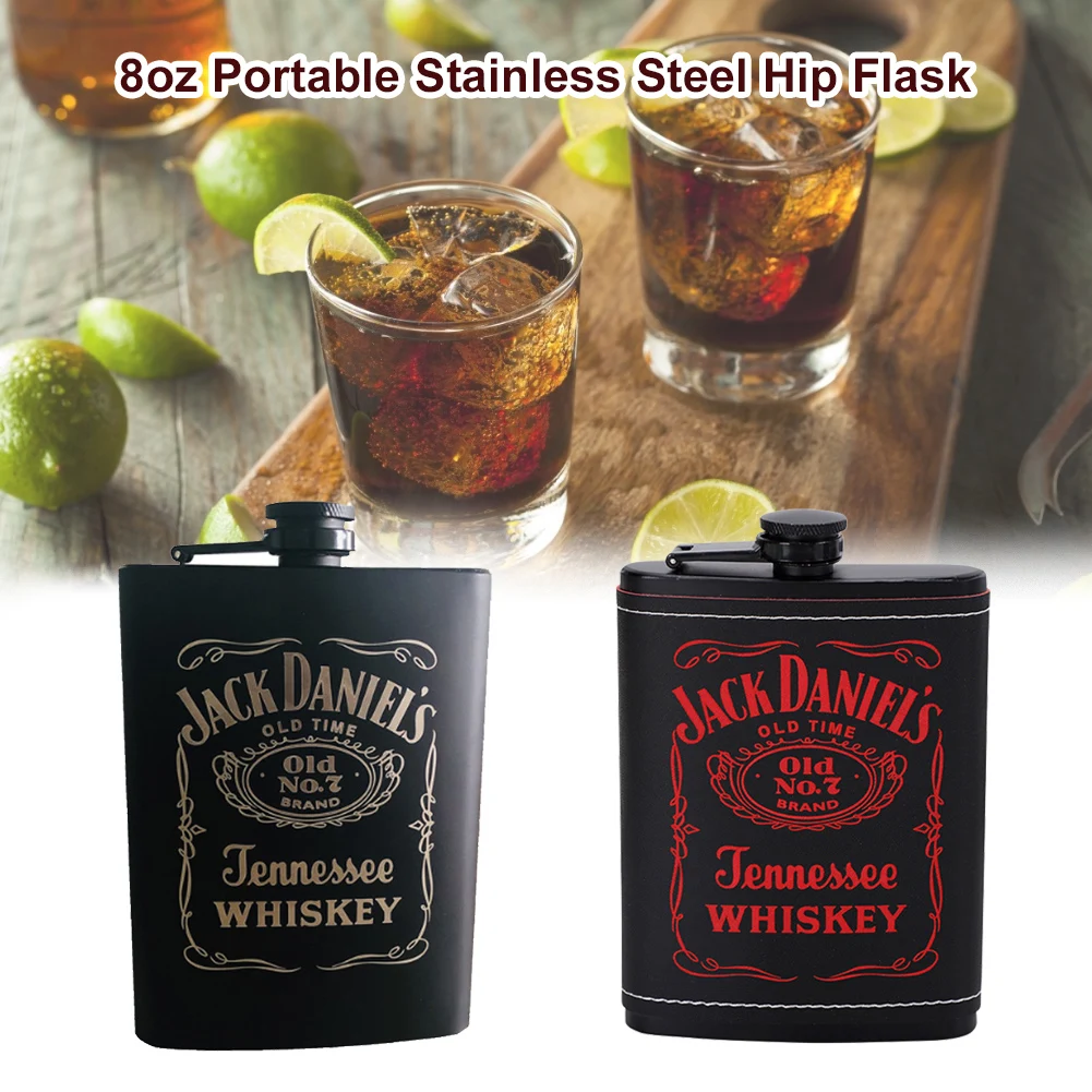 

new 8oz Portable Stainless Steel Hip Flask Flagon Whiskey Wine Pot Leather Cover Bottle of Alcohol Whiskey Rum and Vodka Gift