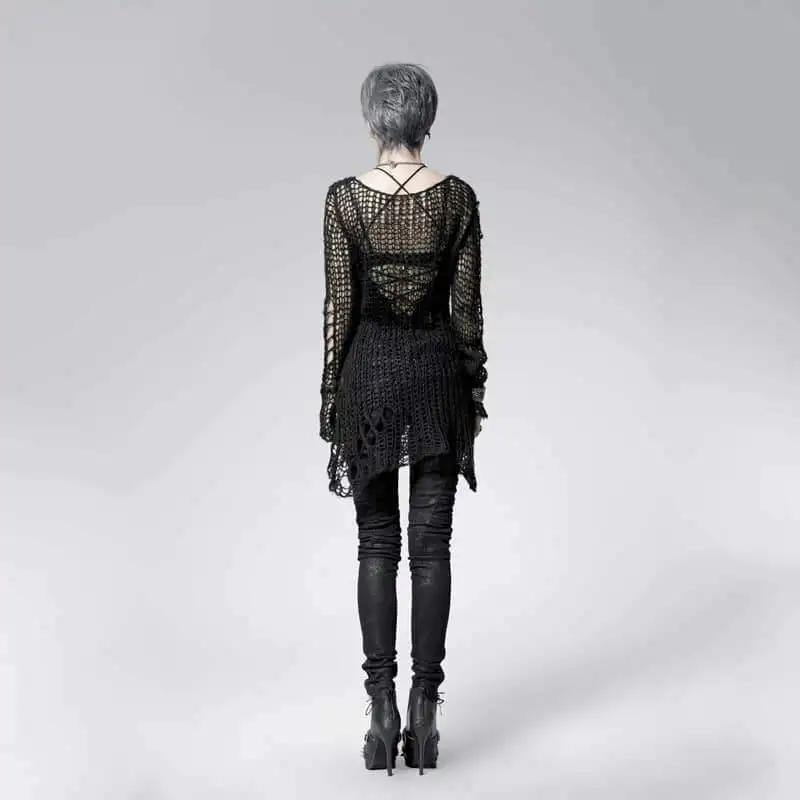 Женский Повседневный свитер в полоску с прорезями стиле панк PM-004 | Женская одежда