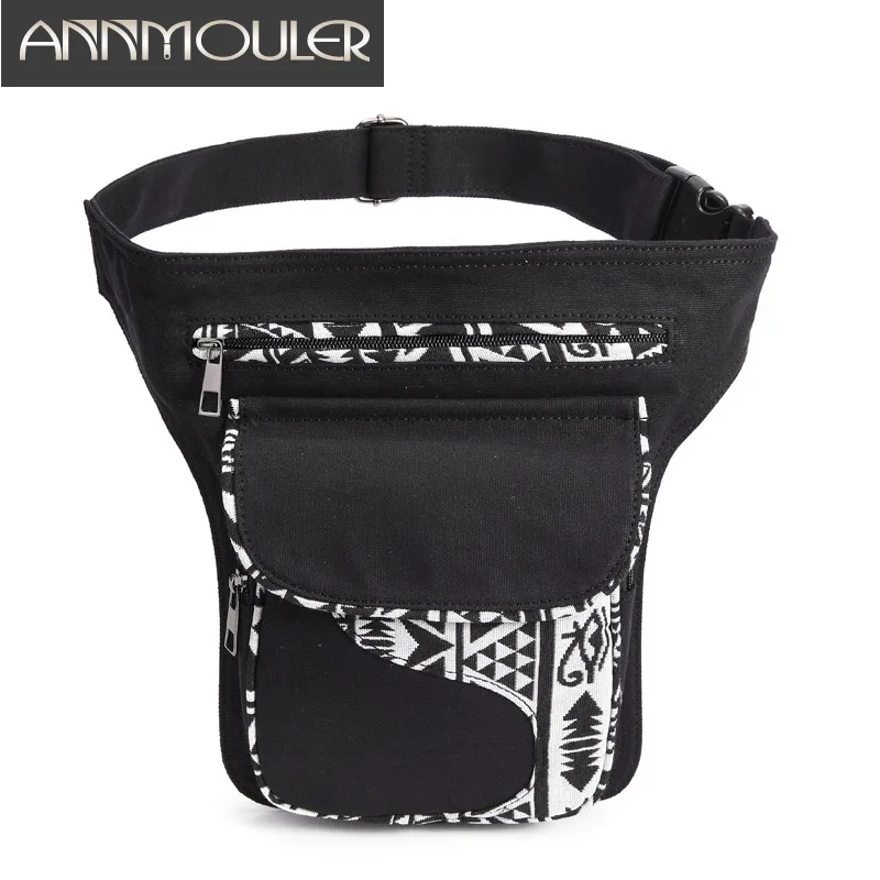 Annmouler Vintage Women Waist Bag Pack Large Capacity Fanny Pack Fabric Patchwork Phone Pouch Pocket Girls Adjustable Belt Bag