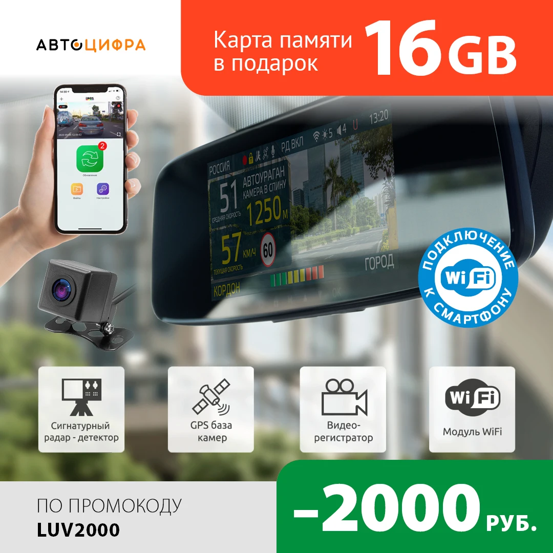 Видеорегистратор зеркало с сигнатурным радар детектором iBOX Range LaserVision WiFi Signature