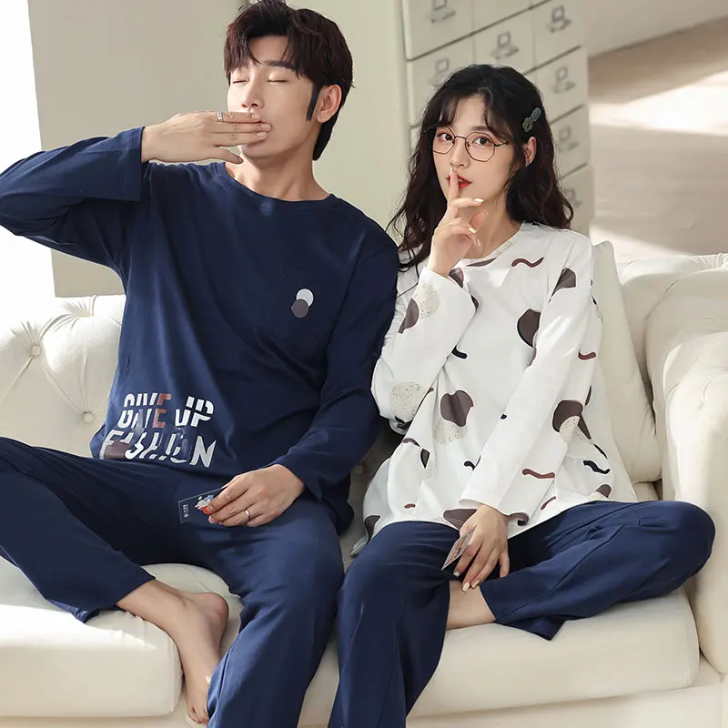 Новинка 2021 осенне-зимние хлопковые Пижамные комплекты для влюбленных стильная