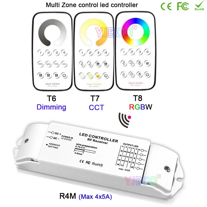 Bincolor фонарь с регулируемой яркостью разных зон/CCT/RGBW Max 5x4A RF беспроводной пульт