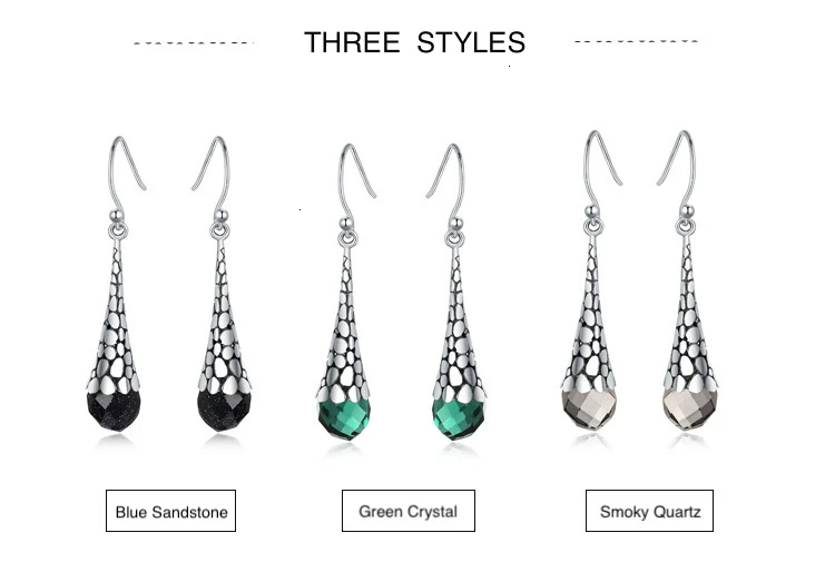 Трендовые винтажные 925 пробы серебряные серьги-капли с кристаллами, Необычные тайские серебряные длинные висячие серьги с драгоценными камнями, хорошее ювелирное изделие