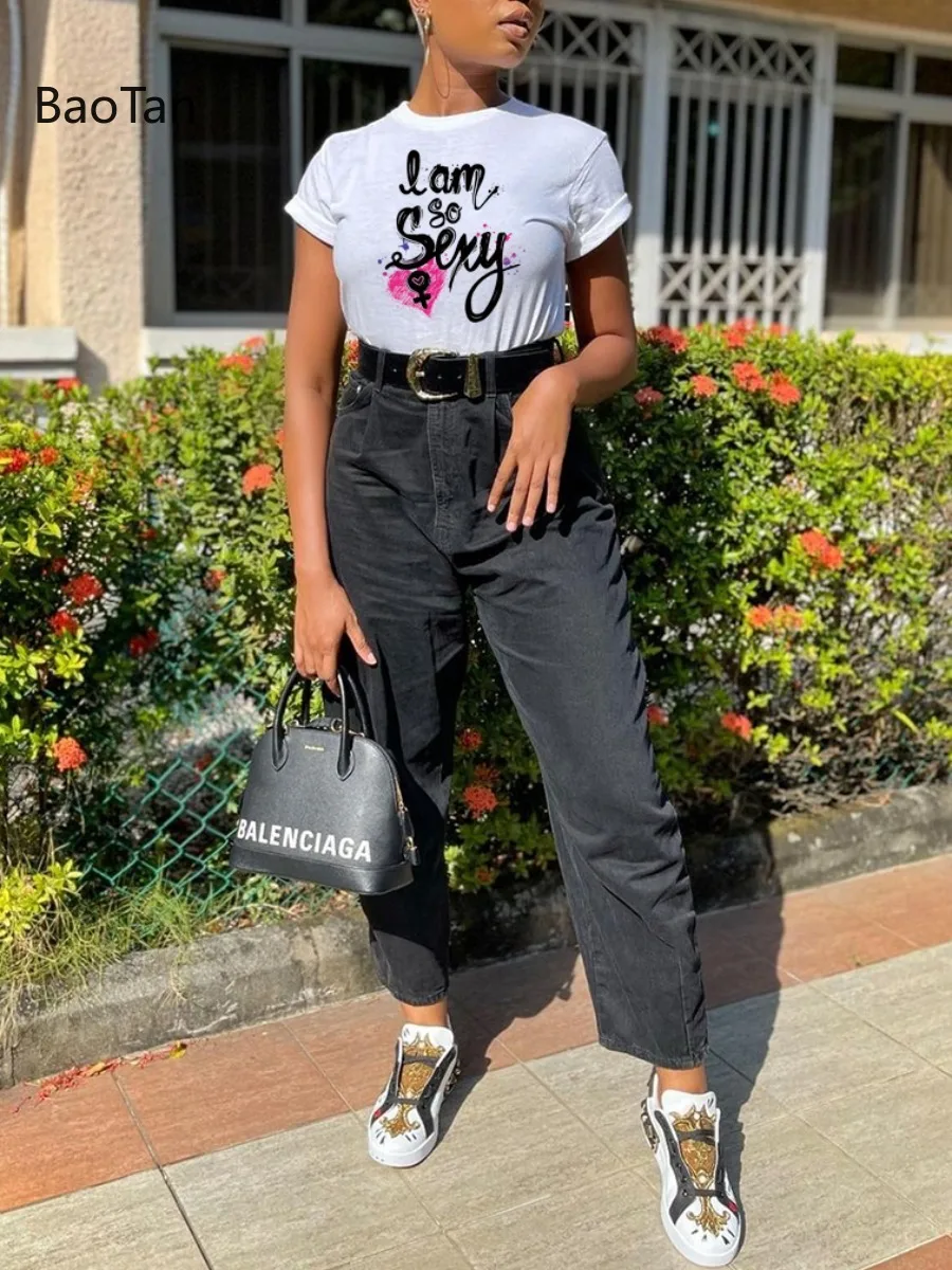 

Summer White Round Neck Short Sleeve Ladies T-shirt Printed Short Sleeve Top Graphic Tees Women