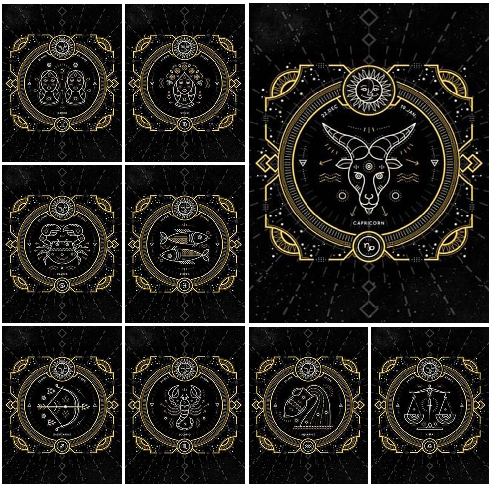 

12 Constellations Abstract Divination Posters Wall Art Canvas Painting Nordic Poster Wall Pictures For Living Room Unframed