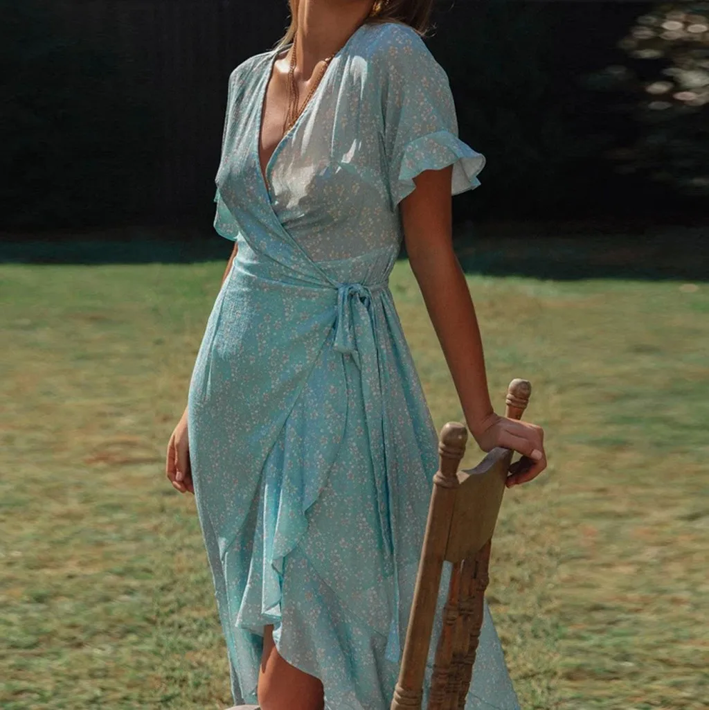 Женское платье в стиле бохо сексуальное длинное пляжное без рукавов с цветочным