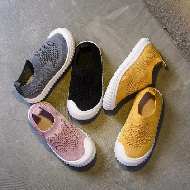 

Summer Spring Children Boy Girl Solid Color Woven Fly Shoes Kids Baby Breathable Knitted Casual Sneakers