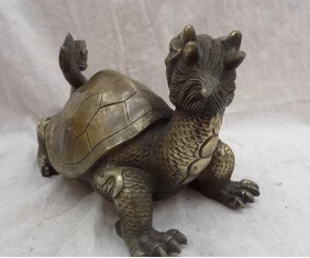 Бесплатная доставка 10 дюймов китайская бронза Скульптура Фэн Шуй BiXie Dragon Turtle Set