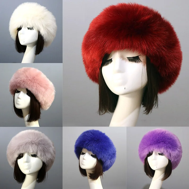 

шапка Winter Thick Fluffy Headband For Women Men Fur Hairband Russian Furry Earmuffs Elastic Turban Wide Headwear Ski Hats