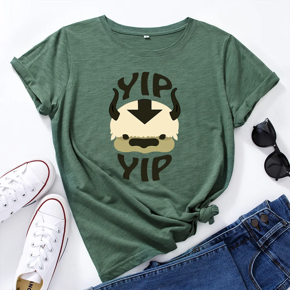 

Tshirts Cartoon Funny Yip Appa Print Women T-shirt Plus Size Cotton Graphic Basic Tee Shirt Streetwear Short Sleeve Loose Tops