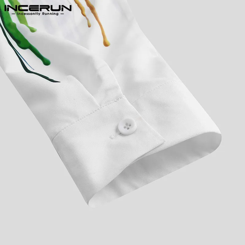 Мужская рубашка с отворотом INCERUN приталенная брендовая Повседневная длинным