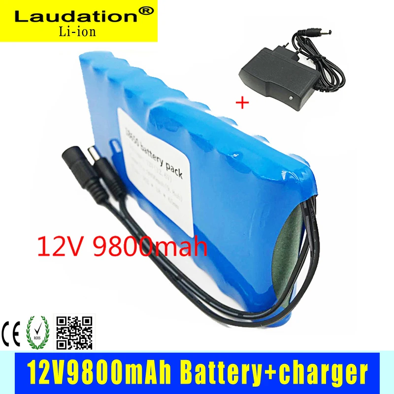 Laudation 12V Батарея 18650 9.8Ah Портативный Перезаряжаемые Batteres DC 11 1 V 12 6 9800mAh литий ионный