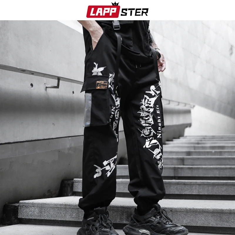 

LAPPSTER Мужские Streetwear бегуны Брюки 2019 Mens Hip Hop Black Тренировочные штаны мужчины корейской Fashions Harajuku Карманы Sweatpants 5XL