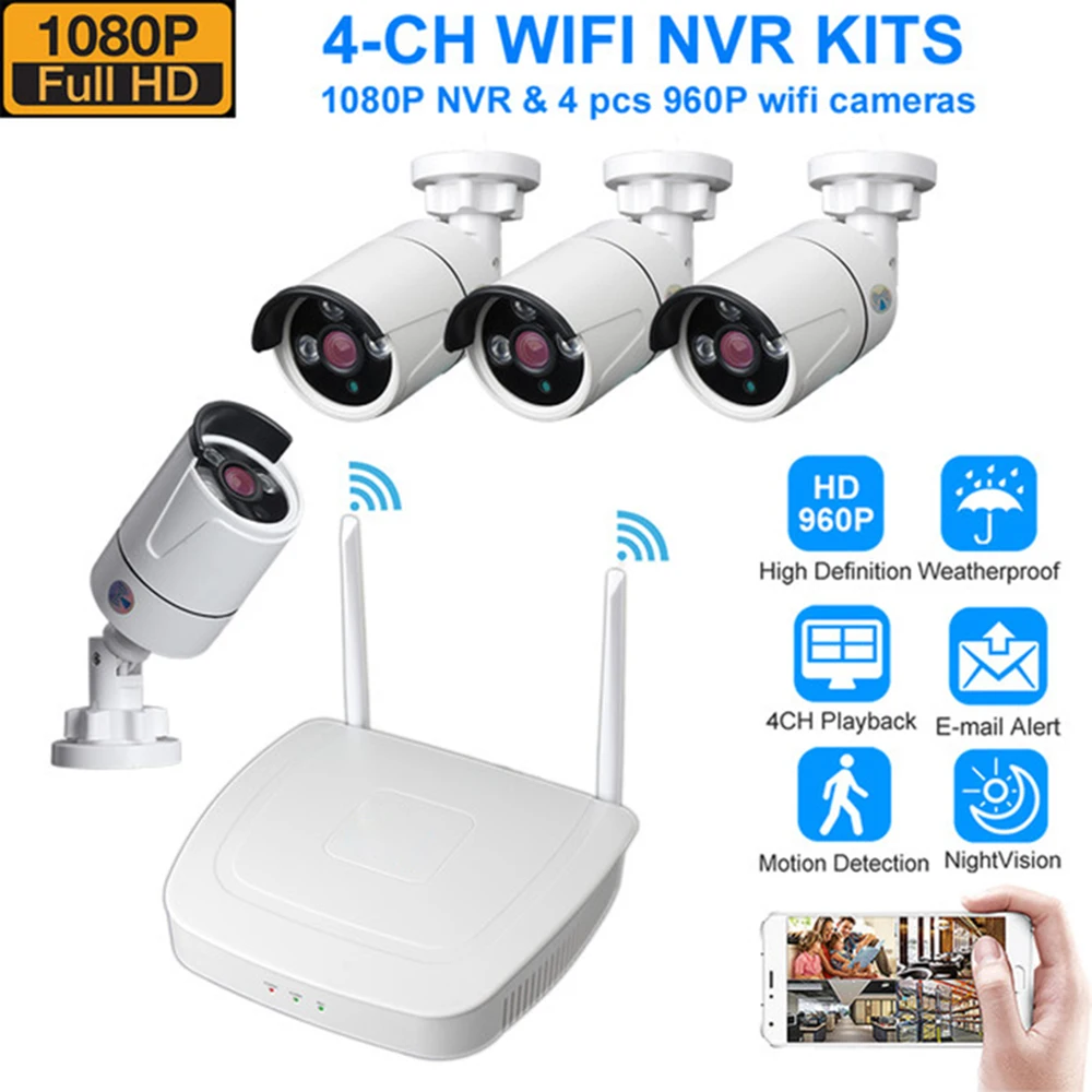 

1080P Wireless CCTV Camera System Audio Record 4CH NVR Home WiFi Security Camera Kits Outdoor Video Surveillance System IP66