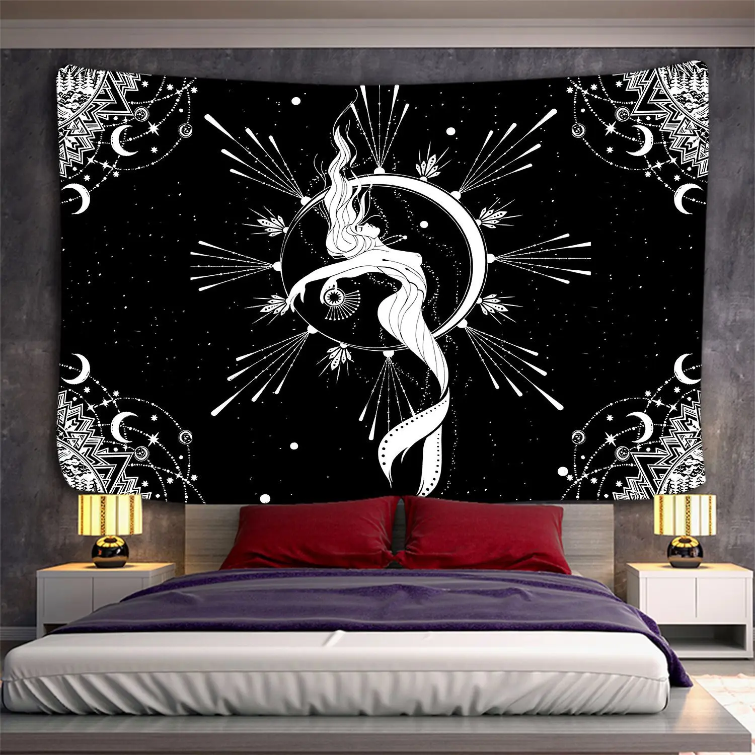 Black white mandala tarot card playa Tapestry Sun Moon Fabric Wall Hanging Blanket Living Room 230cm tapisserie bedroom Decor | Дом и сад