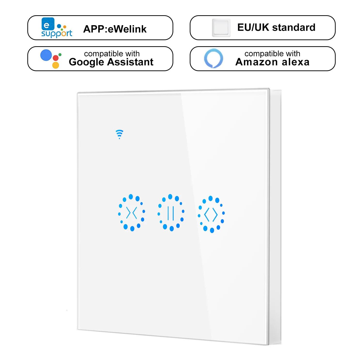EU Type White Умный дом, WiFi, электрические сенсорные жалюзи, занавес, переключатель Ewelink, приложение, голосовое управление, Alexa Echo, для механического ограничения, жалюзи, мотор - Цвет: EU Type White