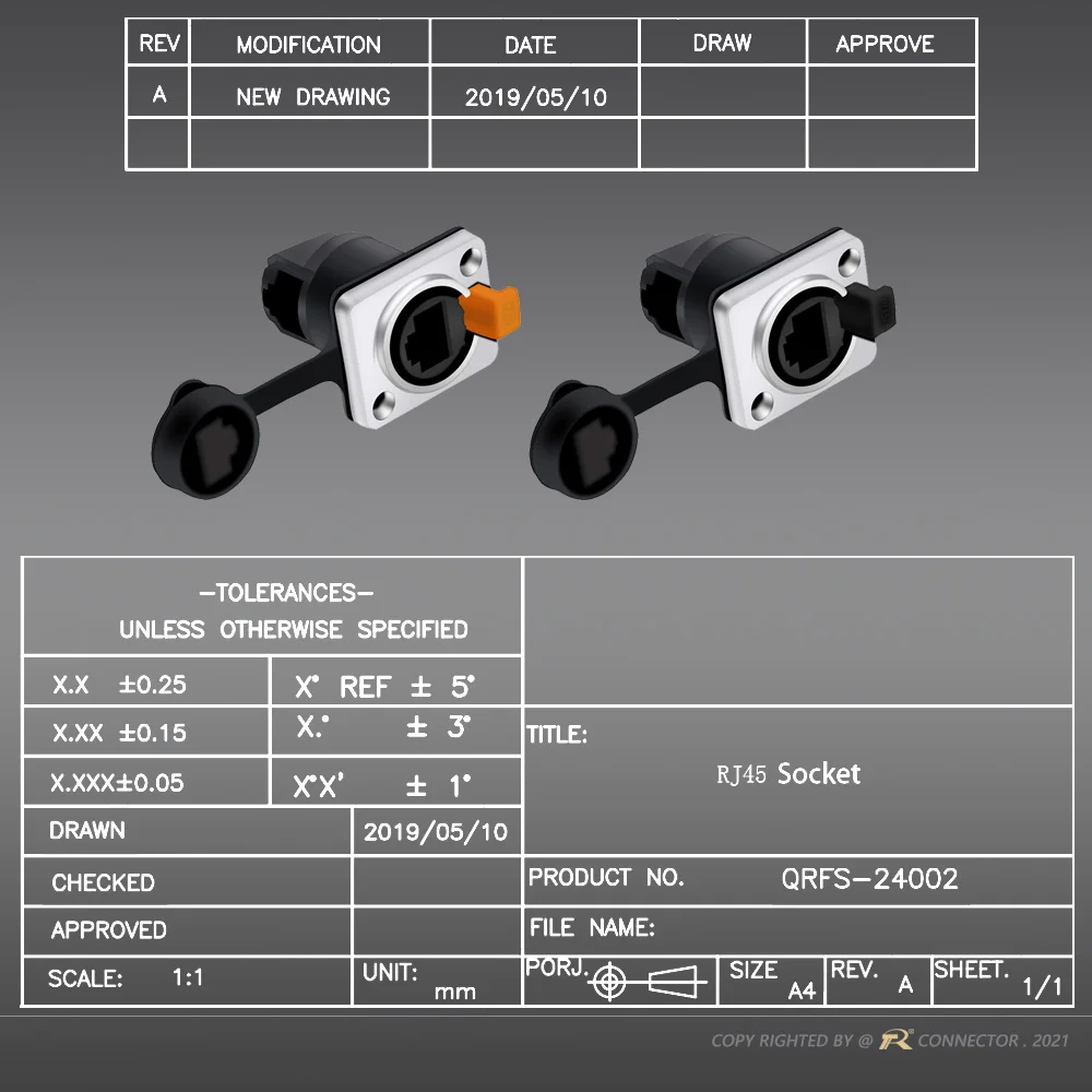 1 шт. водонепроницаемый коннектор PRJ45 прямоугольный и прямой гнездовой разъем для