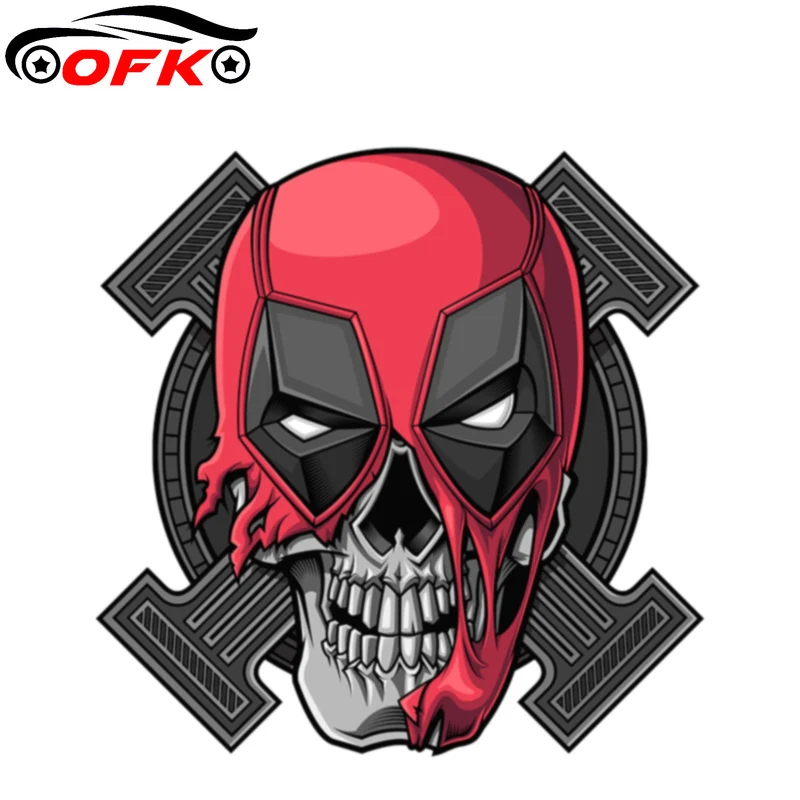 Забавные виниловые креативные наклейки OFK 13 см x с изображением черепа Дэдпула